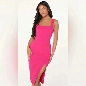 SHEIN Women's BAE Slit Knee-Length Bodycon Dress Size XS Hot Pink it is NWOT